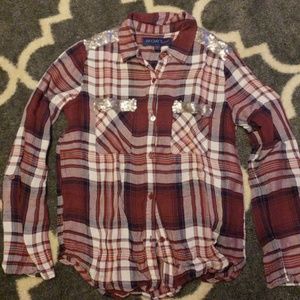 Girls Flannel Sequin Plaid Shirt